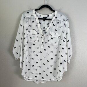 Torrid Womens 12 Harper 3/4 Sleeve Pullover Blouse White Boston Terrier Shirt